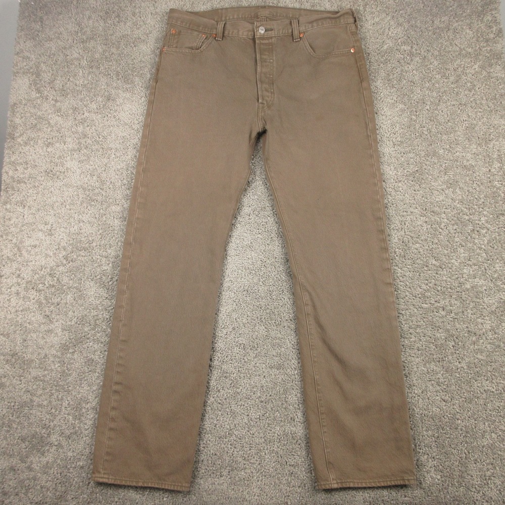 Levis Jeans Mens 36x34 Brown 501 Button Fly Original Straight Cotton Denim Pants